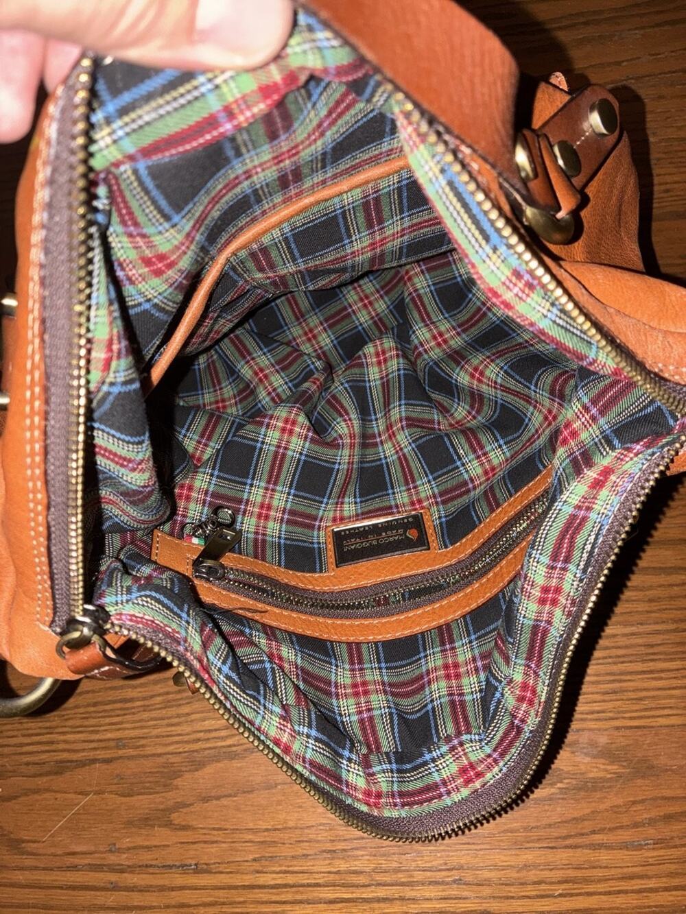 Marco Buggiani Tote Shoulder Bag M Brown Womens Leather Tartan Lining